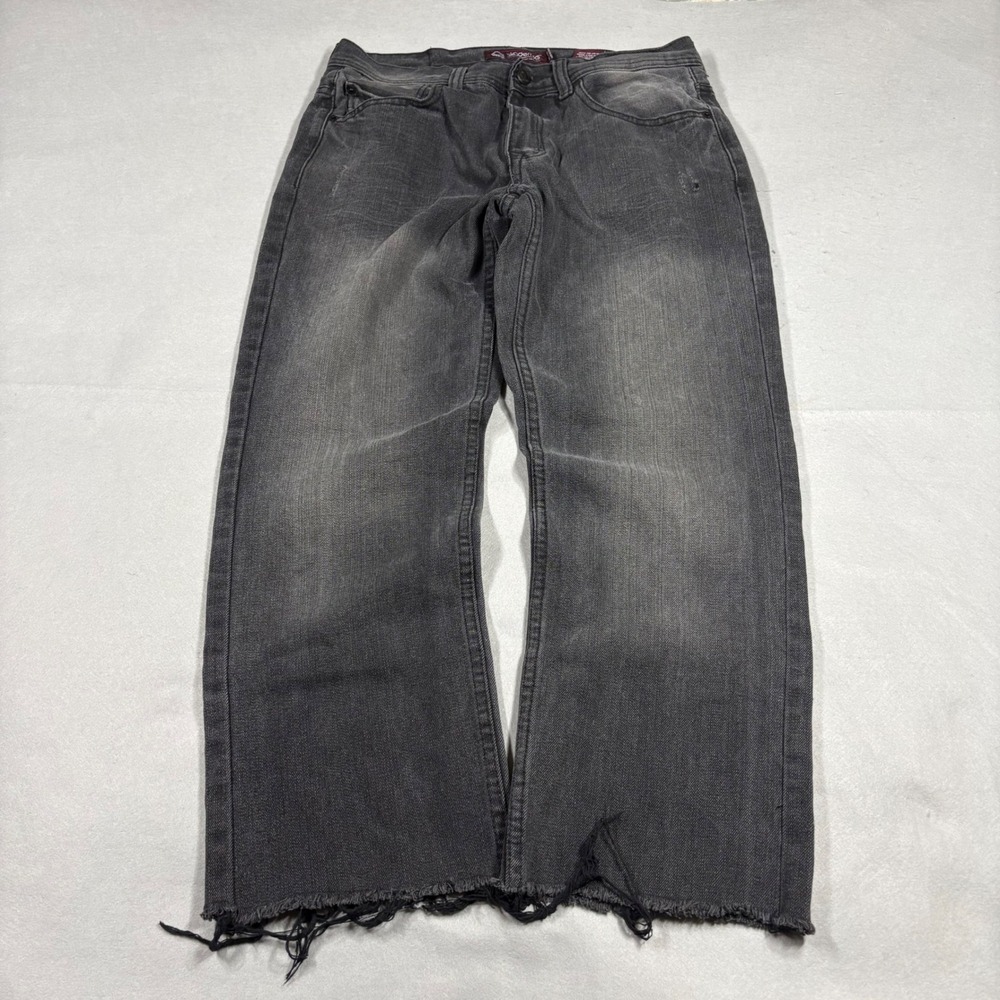 Akademiks Faded Black Distressed Straight Leg Jeans Raw Hem 32x32